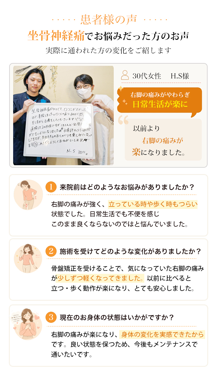 坐骨神経痛でお悩みだった患者様の声